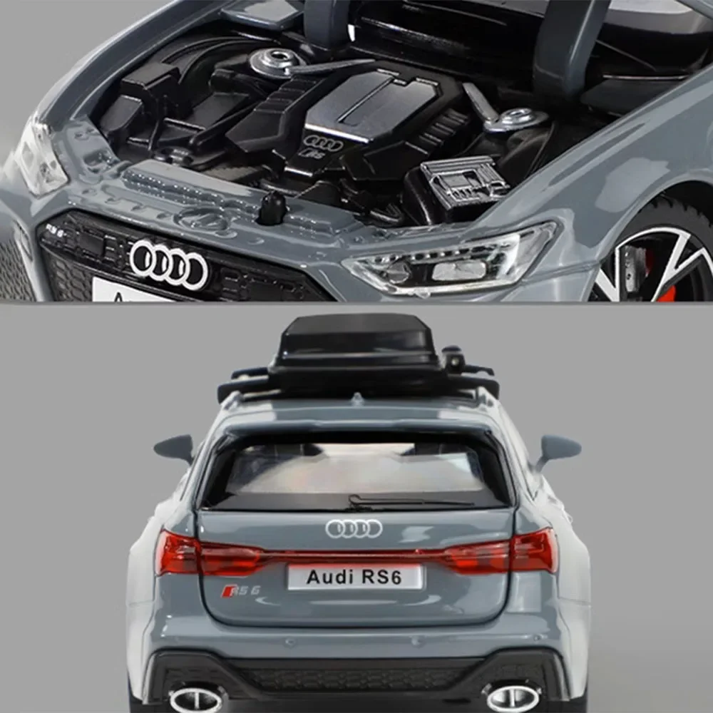 For Audi RS6 Toy Car Model with Sound Light Doors Opened Alloy Diecast Model Vehicle Collection Toy for Boy Adult Festival Gift