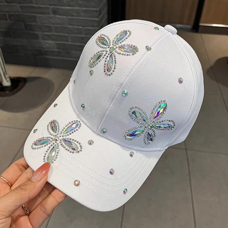 Fashion Flower Rhinestone Hat Sun-shading Baseball Cap Outdoor Outing Duck Tongue Cap Street Hip-hop Cap Adjustable Rebound Cap