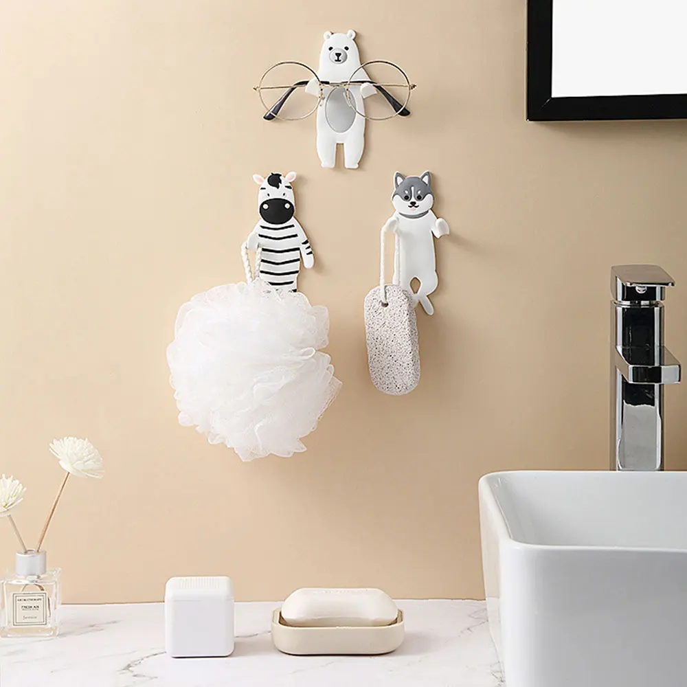 

Cute Cartoon Refrigerator Magnets with Hooks, Animal Traceless Hook, Punch-Free, Bendable Storage Organization, New