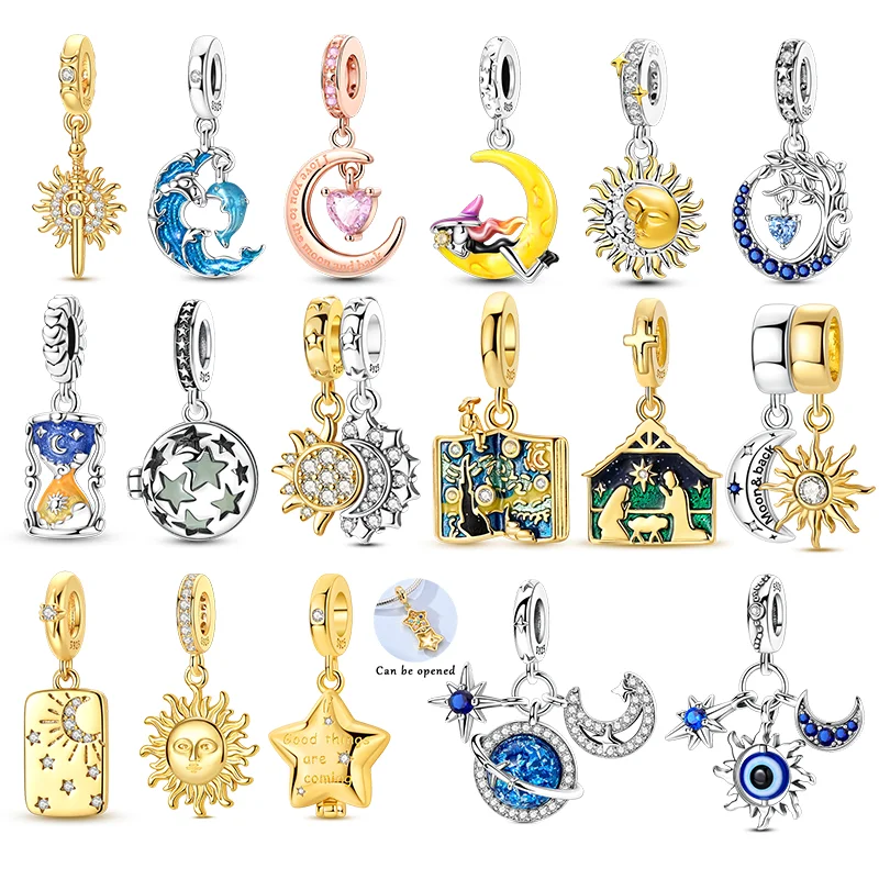 

New 925 Silver Charms Beads Moon Stars Sun Dangle Fit Women Original Bracelet DIY Jewelry Gifts