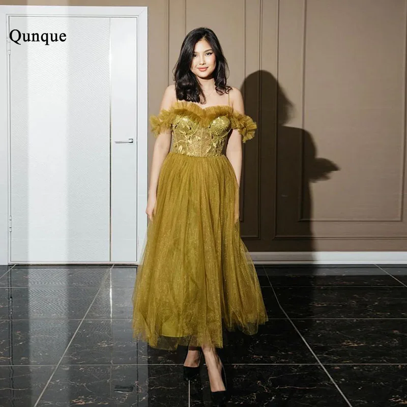 Qunque Vintage Sweetheart A-line Ruffles Prom Dress Lace Appliques Evening Dress Elegant Customized Wedding Party Formal Gowns