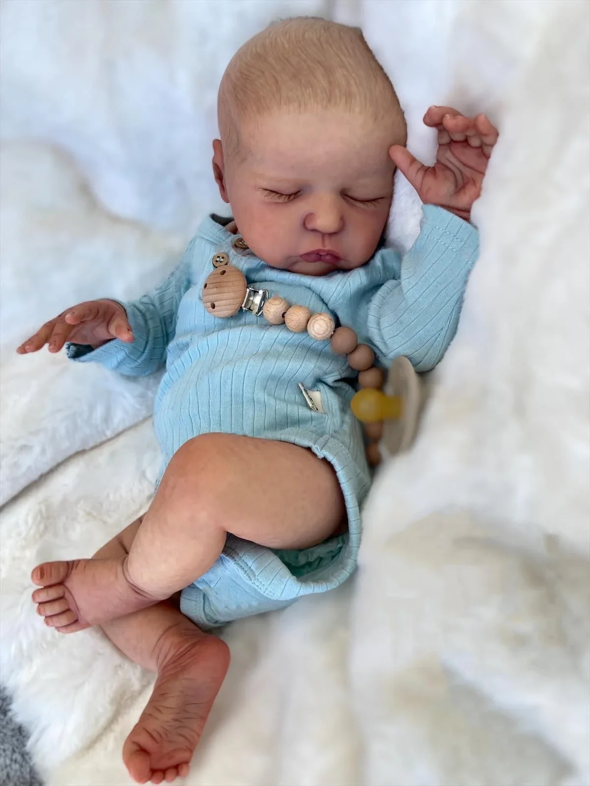 NPK 19inch John-John Reborn Baby Doll Already Painted Finished Sleeping Baby Doll Lifelike Soft Touch 3D Skin Hand-Draw Hair