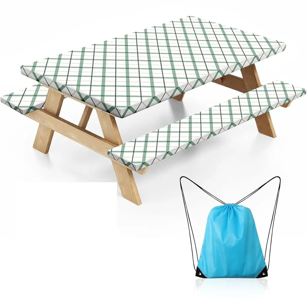 

Чехол для пикникового стола с чехлами для скамеек, эластичная обтягивающая скатерть из спандекса для прямоугольных столов длиной 6 футов, тянущаяся, моющаяся, для патио.
