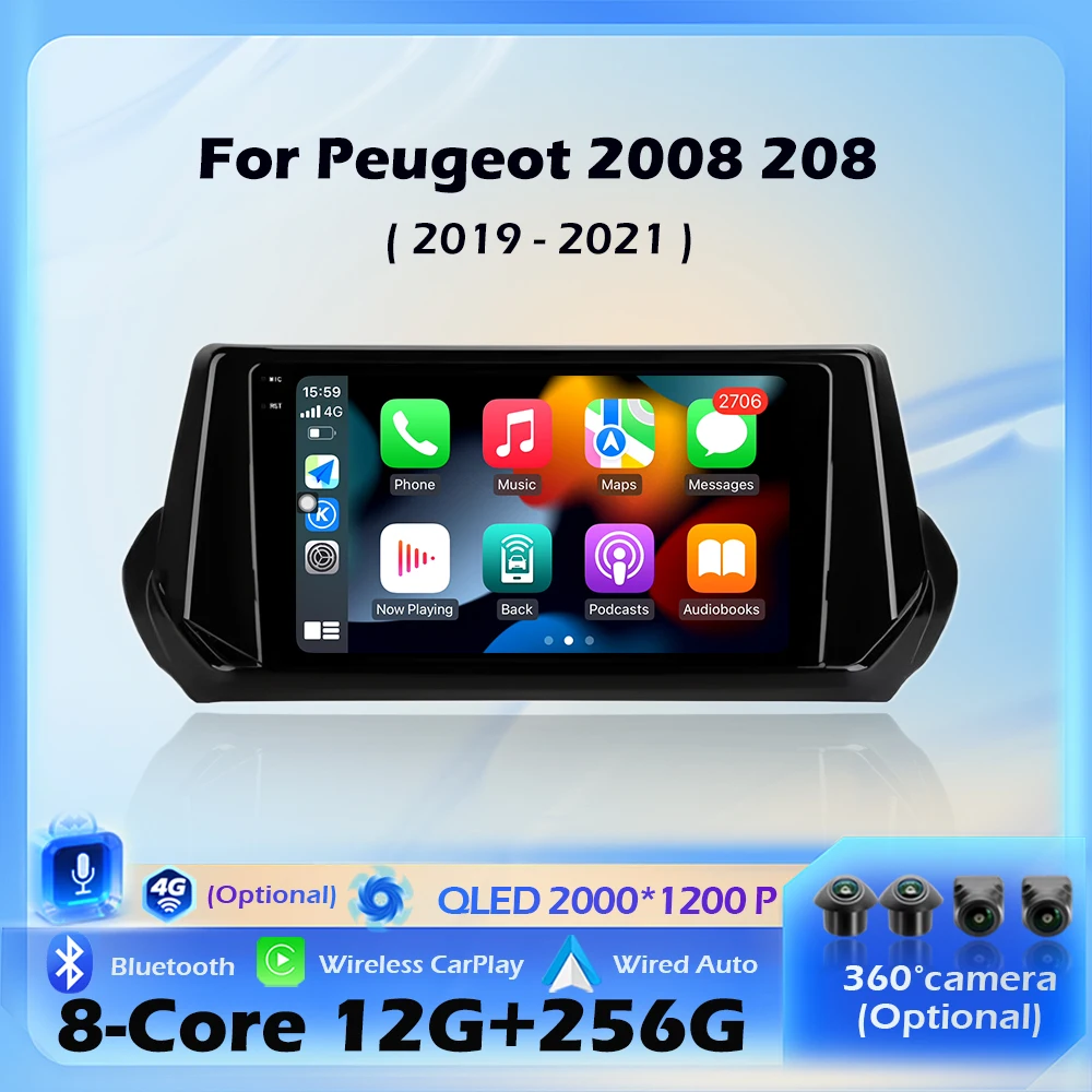 Navigation GPS For Peugeot 2008 208 2019 - 2021 Car Radio Multimedia Player Carplay Android AUTO 9 inch Touch Screen DSP Stereo