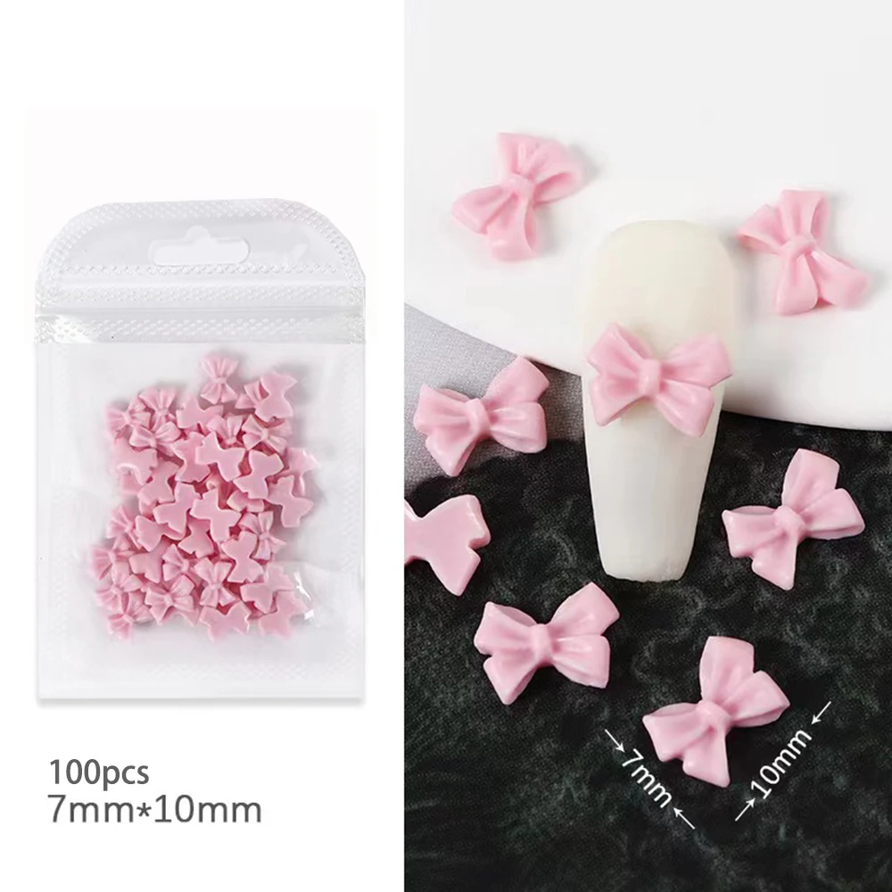 100 Stück elegante Schleifen-Harz-Nagelkunst-Charms in Pink/Schwarz/Weiß, 3D-Schleifen-Nagelornamente, #Kawaii-Schmuckdesign, DIY-Zubehör, Dekoration #%