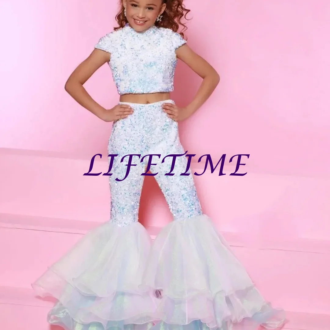 ชุดเดรสเด็กผู้หญิงสำหรับงานแต่งงานแบบสั่งทำพิเศษ ประดับเลื่อมลายดอกไม้ ทรงเมอร์เมด แขนยาว ระยิบระยับ ชุดเดรสยาวสำหรับเด็กผู้หญิงสำหรับงานประกวด ชุดเด็กเล็ก ชุดเด็กทารก