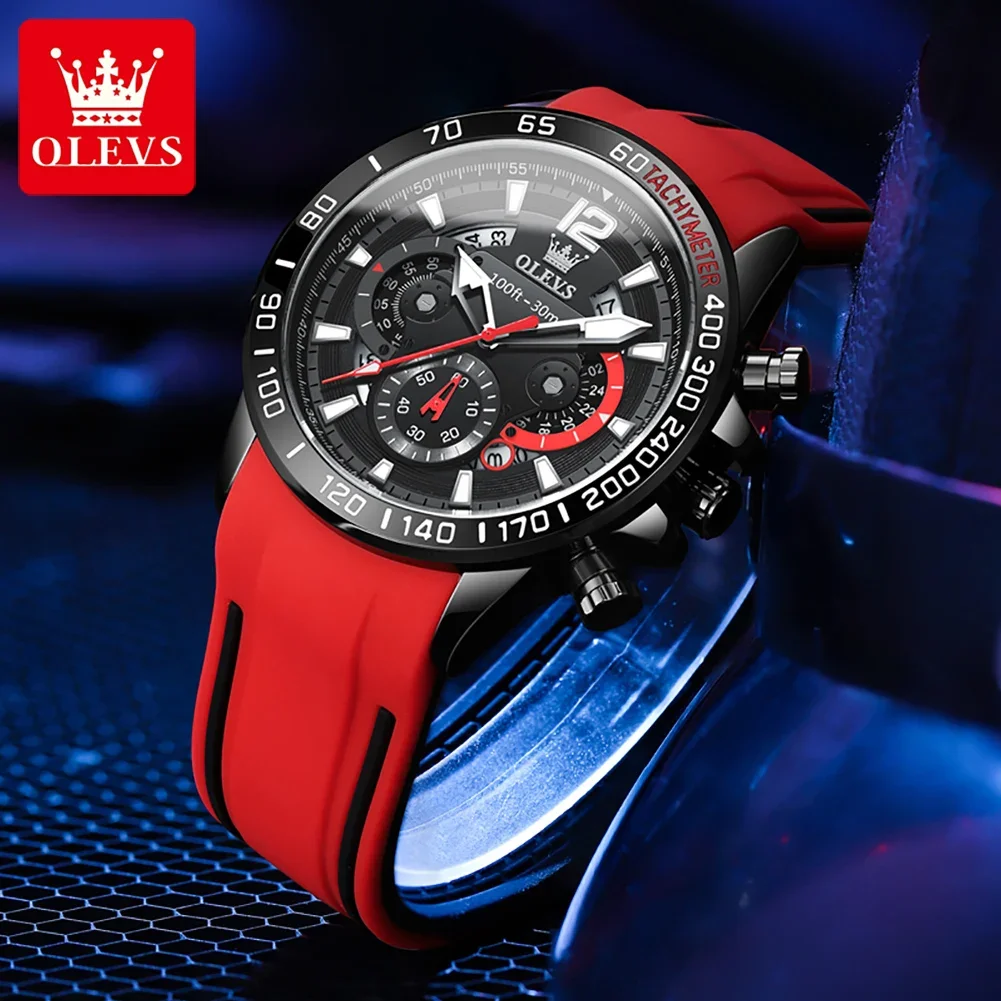 OLEVS New Fashion Men\'s Watches Rubber Strap Sports Quartz Wristwatch Luminous Waterproof Diver Watch Date Week Watches for Men