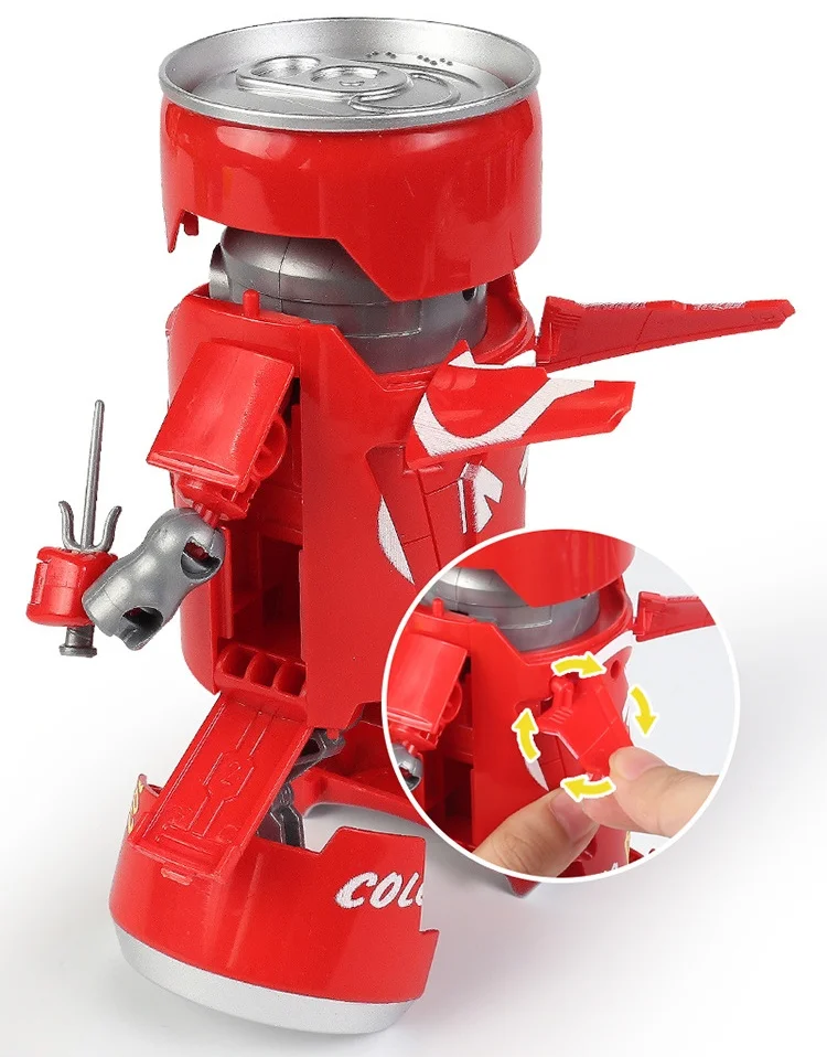 캔 모양의 변형 로봇 액션 피규어 크리 에이 티브 전사 모델 교육 장난감 생일을위한 음료 로봇 장난감 변형