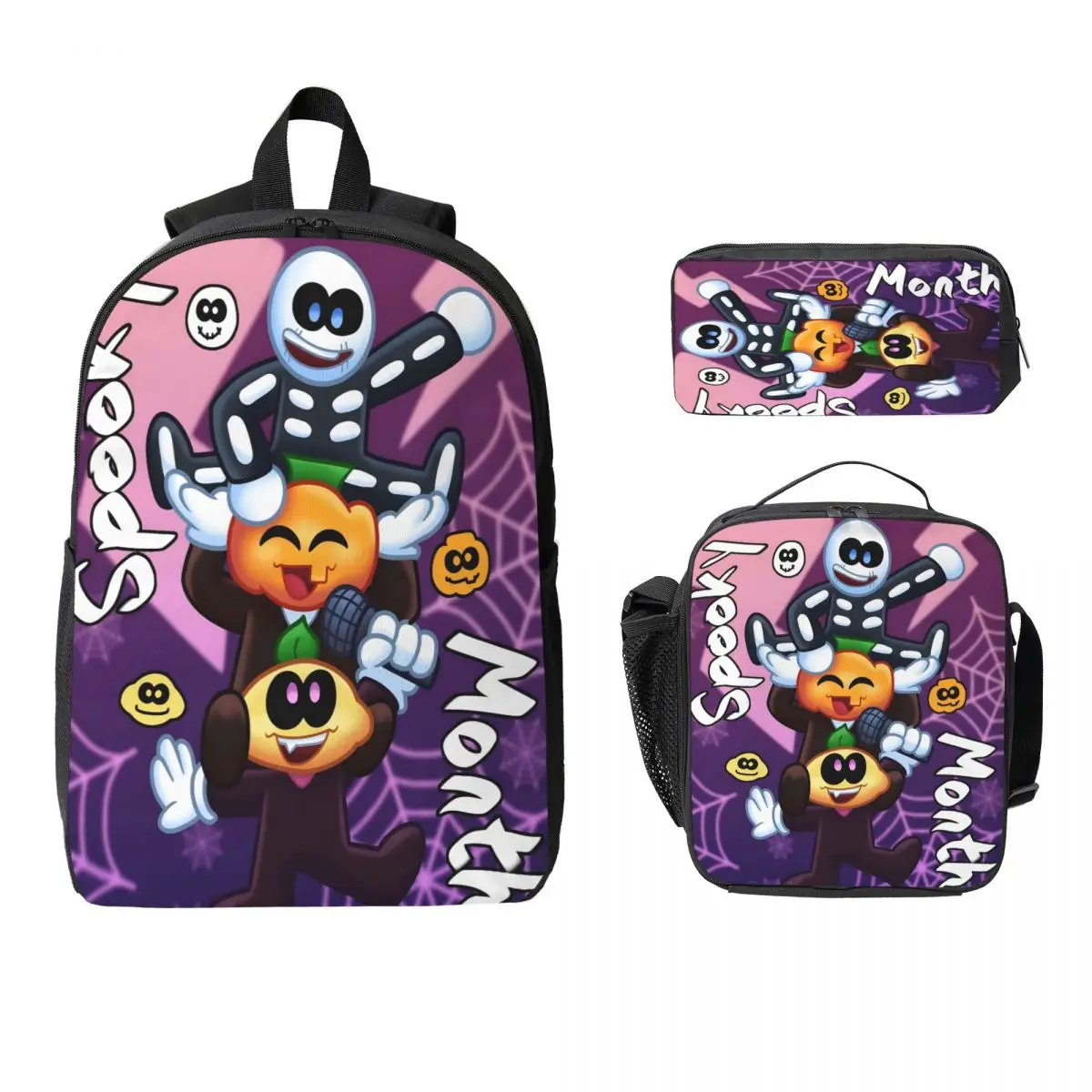3Pcs Spooky Month Accessories Backpack Set for Children Pen Bags Bookbag Sets with Lunch Box For School Students Daypack