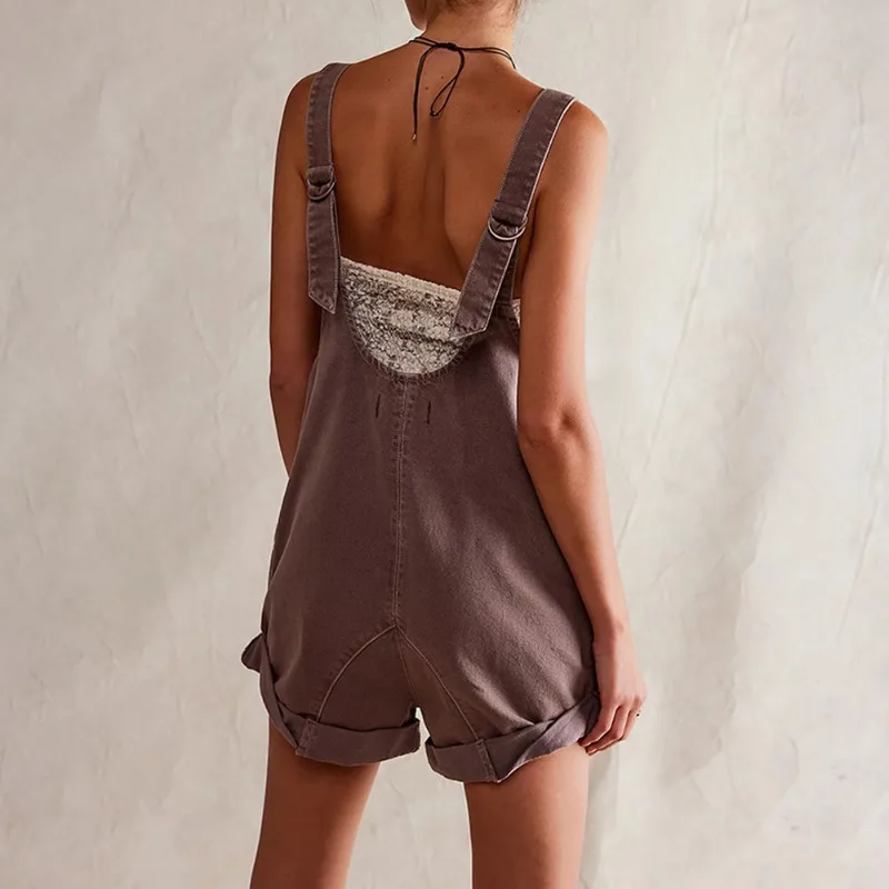 2024 Summer New Fashion Women's Pocket Design Adjustable Straps Sleeveless Denim Short Jumpsuit Casual Clothing Women Romper