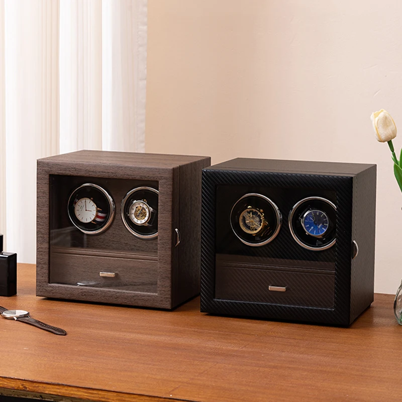 Automatic Watch Winder 2 Watches Multifunctional Storage Organizer Mechanical Watch Rotating Box Drive PU Leather Display Case