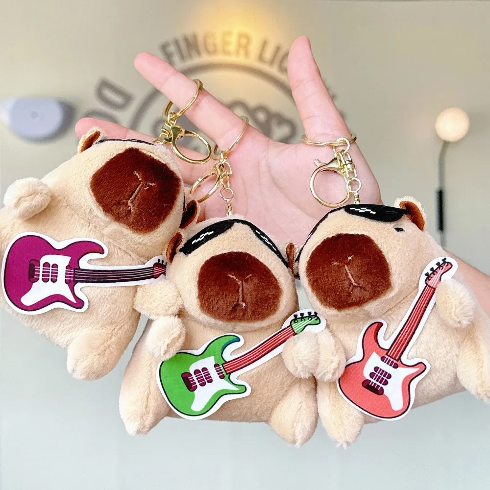 Plush Doll Guitar Capybara Plush Pendant Creative Keyring Plush Capybara Keychain Cute Funny Rock Capybara Plushie Doll