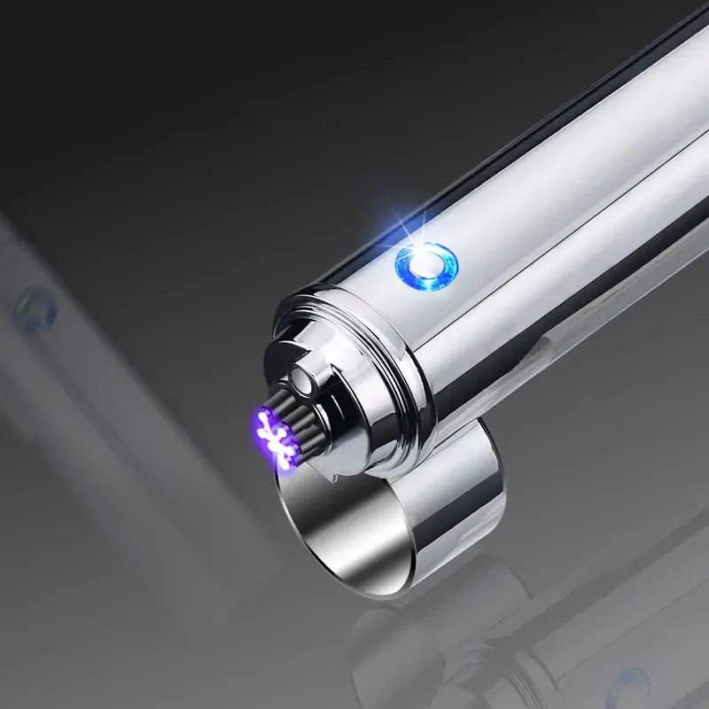 USB Rechargeable Plasma Pulse Cigarette Lighter 6 Arc Touch Screen With LED Light Cross Dual Arc Power Display Gift For Men