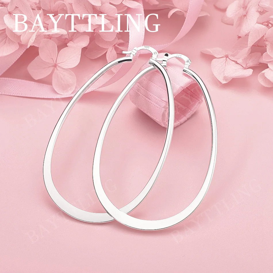 

Luxury 925 Sterling Silver 45mm Side U-Shaped Earrings for Women's Wedding Jewelry Fashion Accessories