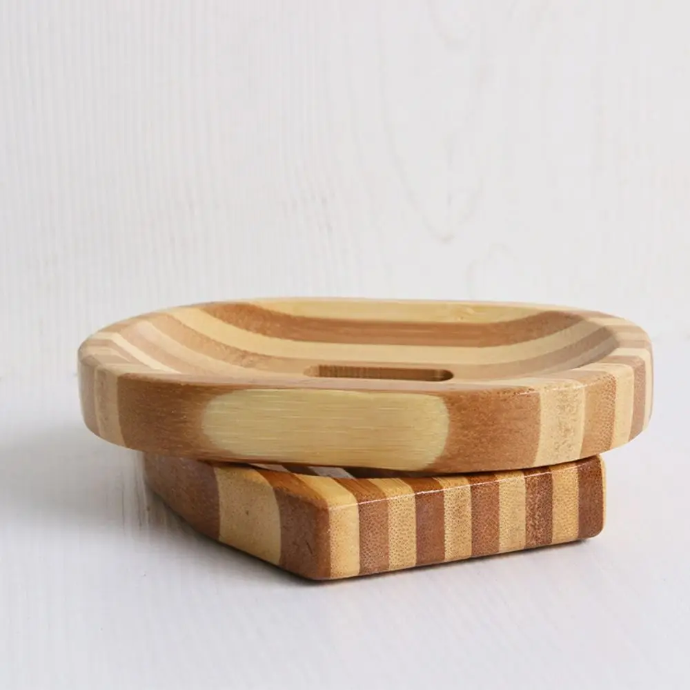 Durable Bamboo Soap Tray Square Round Drainer Drain Wooden Storage Box Home