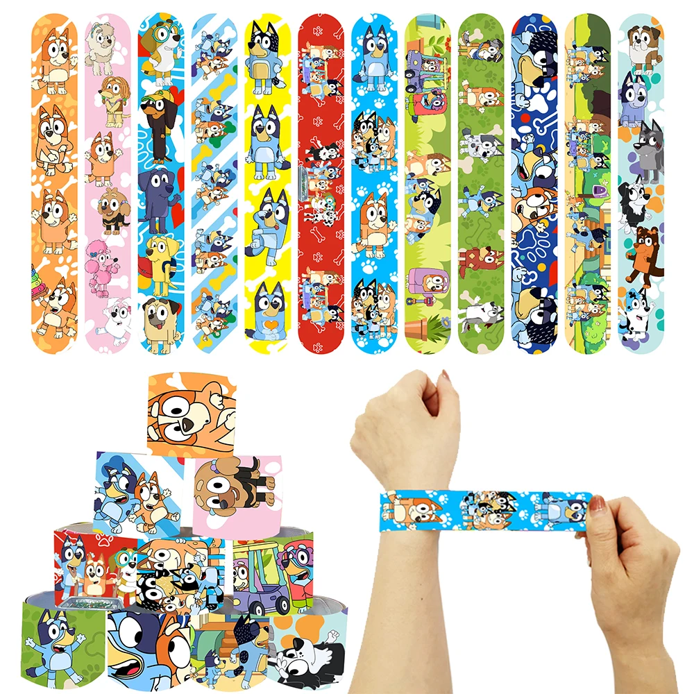 

12pcs Bluey Bingo Family Slap Bracelets Party Favors Birthday Party Gifts Baby Shower Decorations Snap Band for Kids Girls Boys