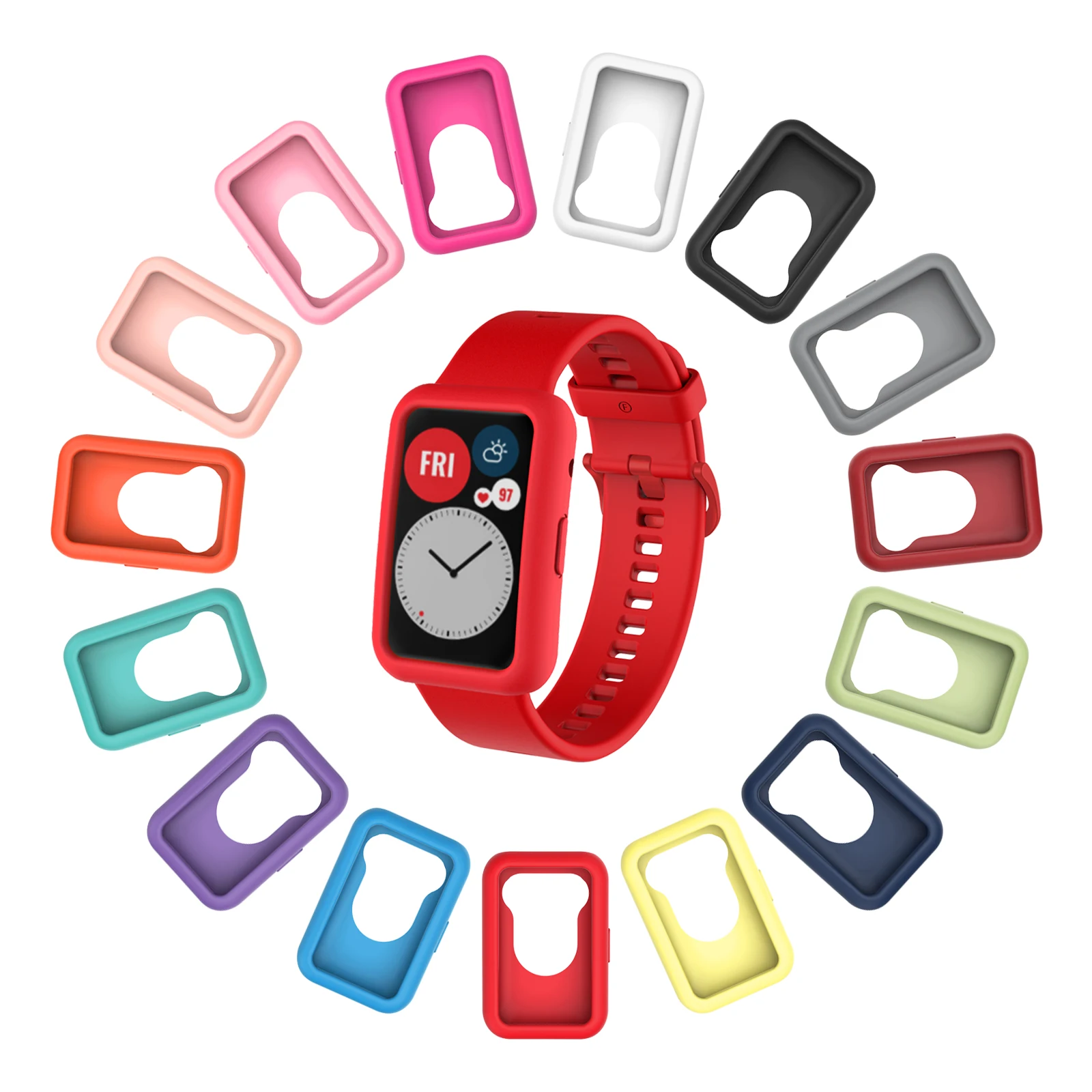 Correa 2 en 1 para Huawei Watch Fit 1, correa de reloj + funda, juego de silicona suave de un solo Color, accesorios de repuesto para reloj