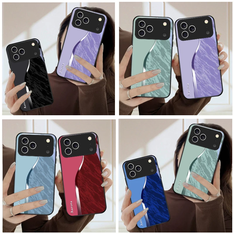 

Light red marble texture For iPhone 17 Pro Max 16E 15 Plus 14 Pro 13 12mini 11 Air XS Max 5 6 7 8Plus SE Black Glass Phone Case