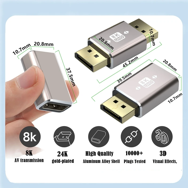 Mini DP 8K DisplayPort 1.4 Adapter DP Male to Female Extender Alloy Shell Female to Female Extension Connector Converter image 6