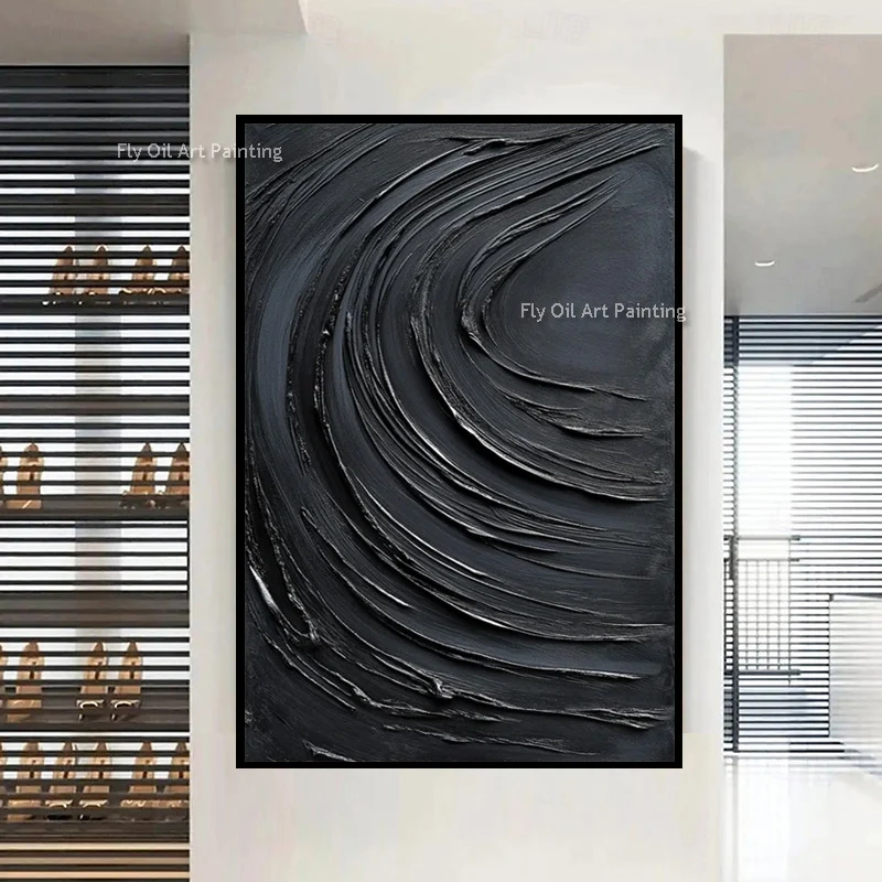 New Abstract Red And White Canvas Thick Oil Painting Decor For Room Handpainted Pure Black Texture Wall Art Items As Gifts