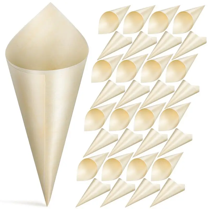 

100Pcs Disposable Wood Tasting Cones Small Dessert Cones Paper Cones For Food Cone Packaging Container Wood Plate For Home