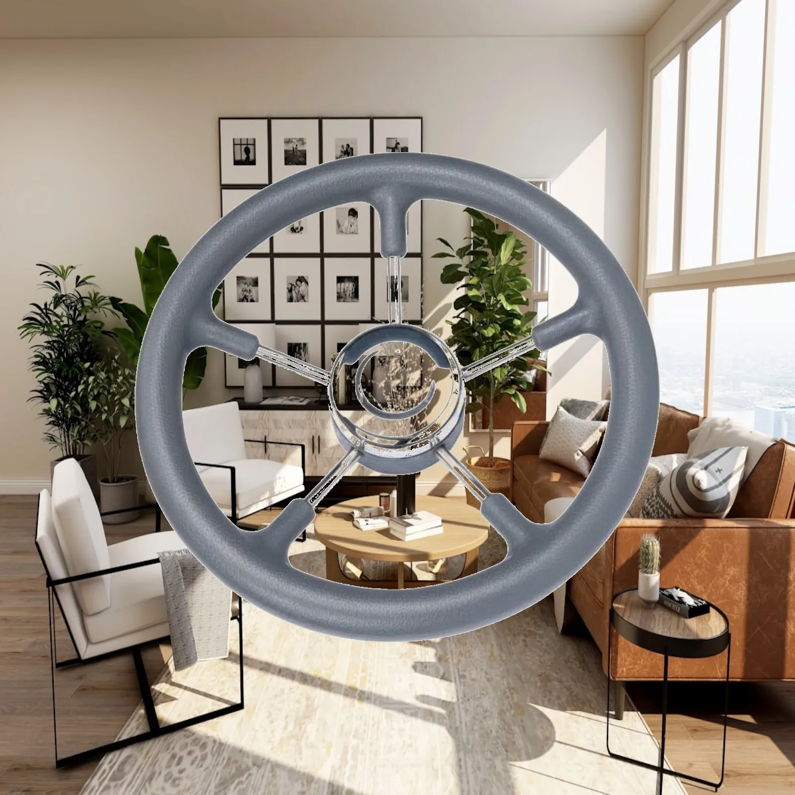 Marine Grade Steering Wheel 13 Inch Stainless Steel with Non Slip Polyurethane Grip for Boat Console