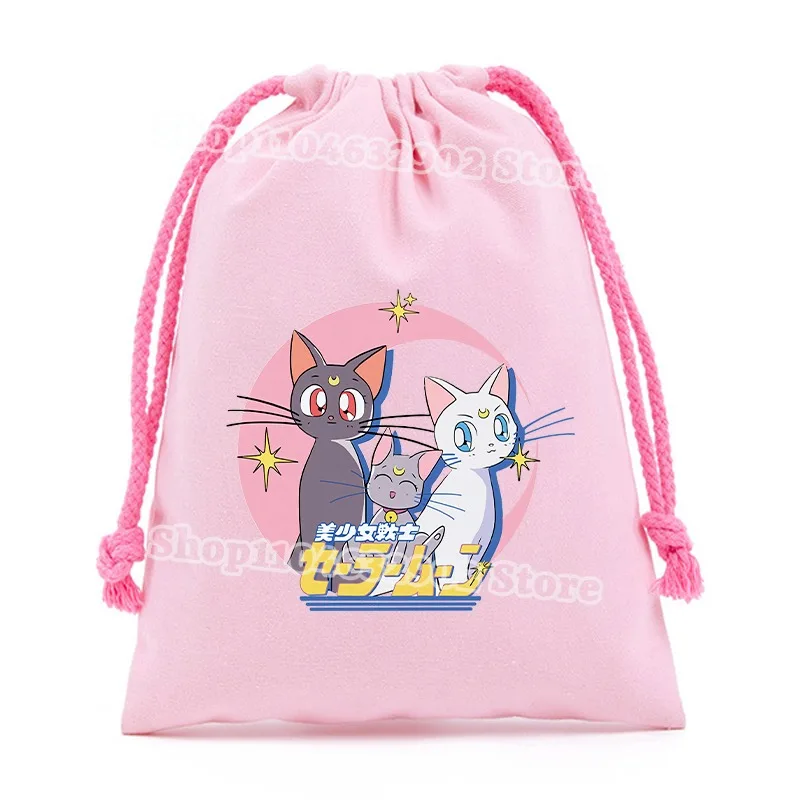 Sailor Moon Small Drawstring Pockets Cartoon Anime Graphic Print Storage Bags Mini Gifts Bag Birthday Party Decorations Handbags - view 2