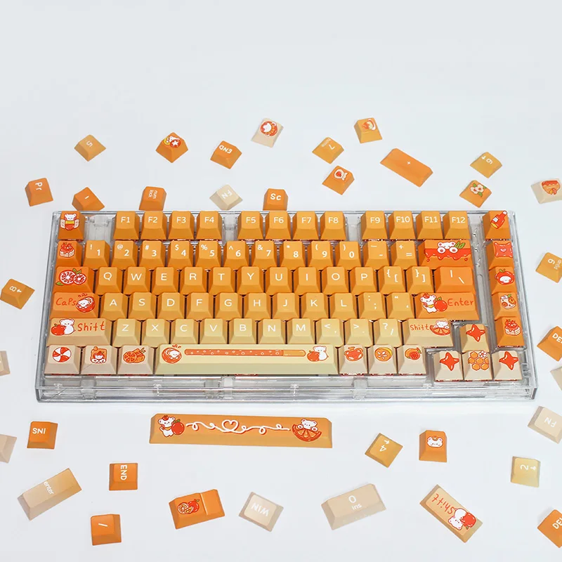 

132 Keys Tangerine Bear PBT Keycap Cherry Profile Sublimated Personalized Key Caps for Cherry MX Switch Game Mechanical Keyboard