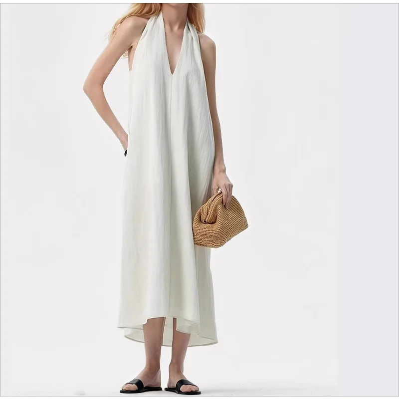 

2026 Popular Spring and Summer Design Sense Fashion Temperament Loose Vacation Style Neck V-neck Dress