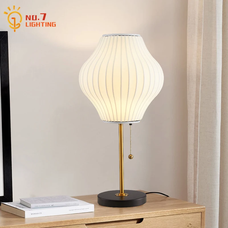 

Italian Design Minimalist Silk Decorative Table Lamp LED E27 Vintage Retro White Desk Lights Living Room Study Bedside Tea House