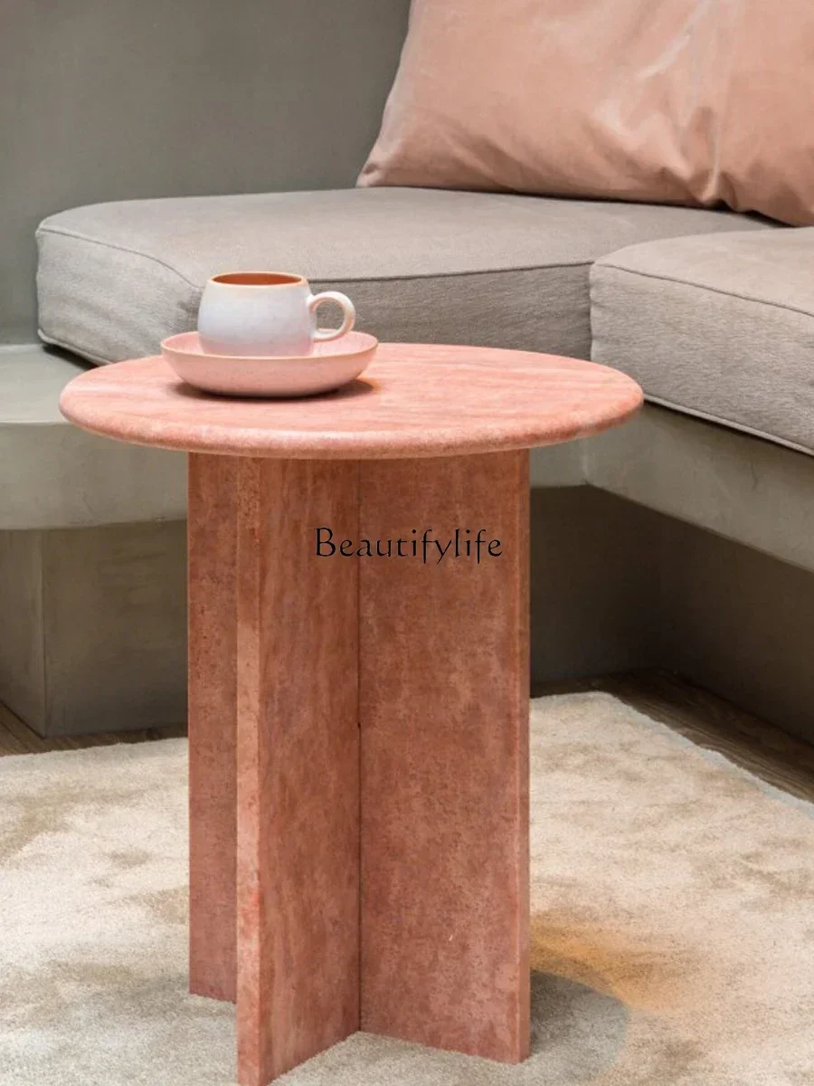 

FG10*round light luxury red travertine side table living room sofa simple coffee table
