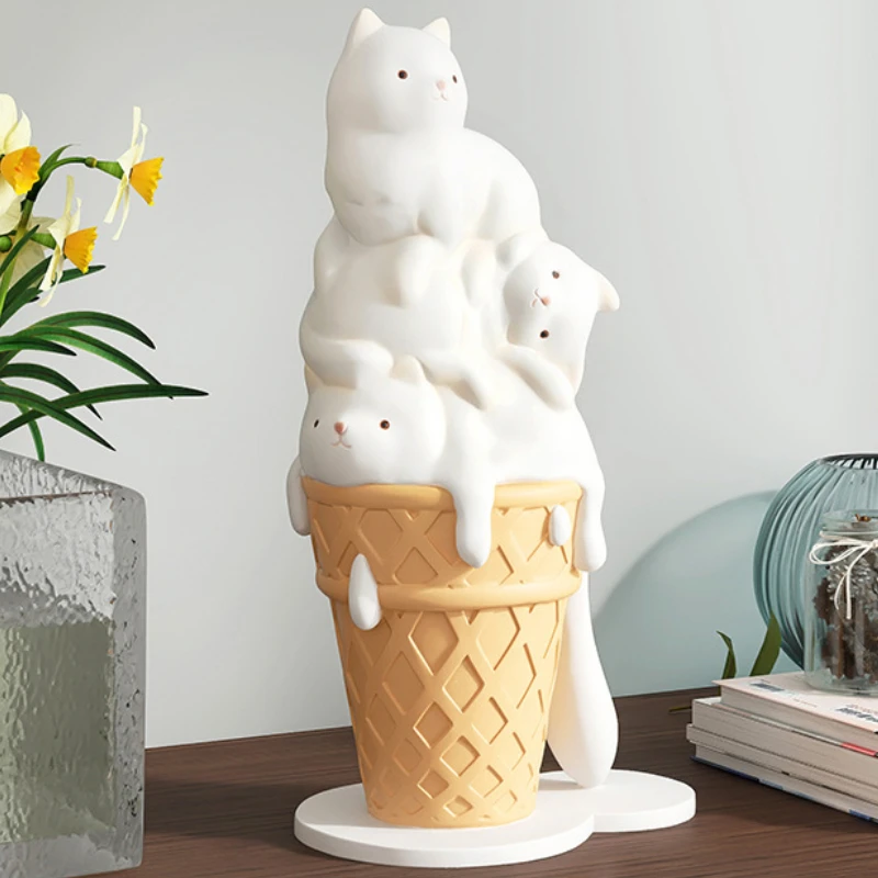 Ice Cream Cat Sculpture Cute Modern Home Decoration Living Room Ornaments Creative Resin Crafts Best Gift