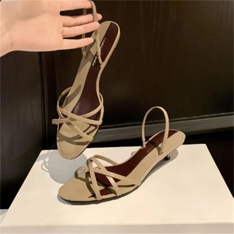 Crossover Strap Shoes for Ladies Round Toes Womens\' Sewing Lines Low Heels Belts Female Sandals Zapatos Mixed Colors Chassure