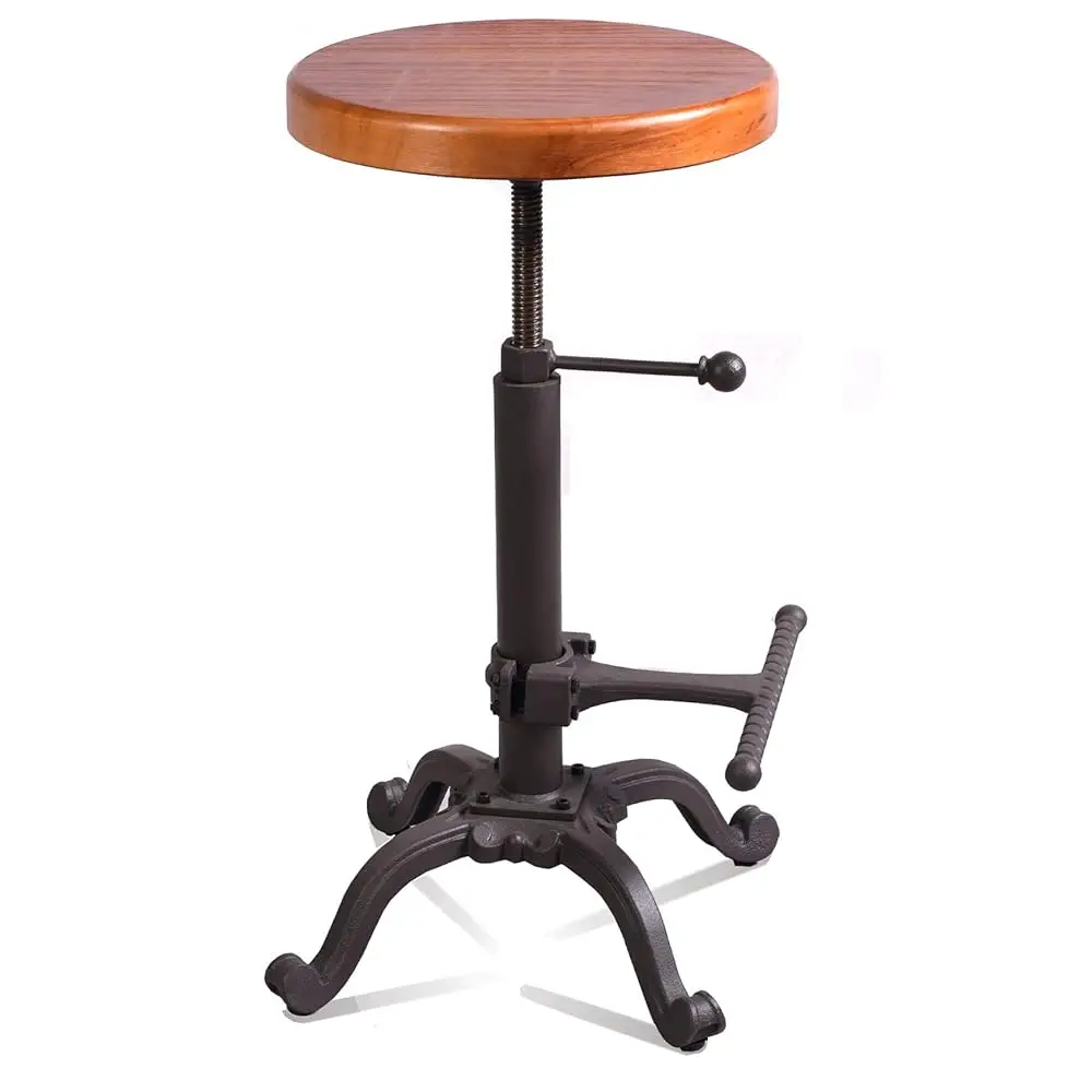 

Industrial Retro Vintage Farm Wooden Tractor Stool Kitchen Swivel Height Adjustable Bar Stool (Dark Brown)