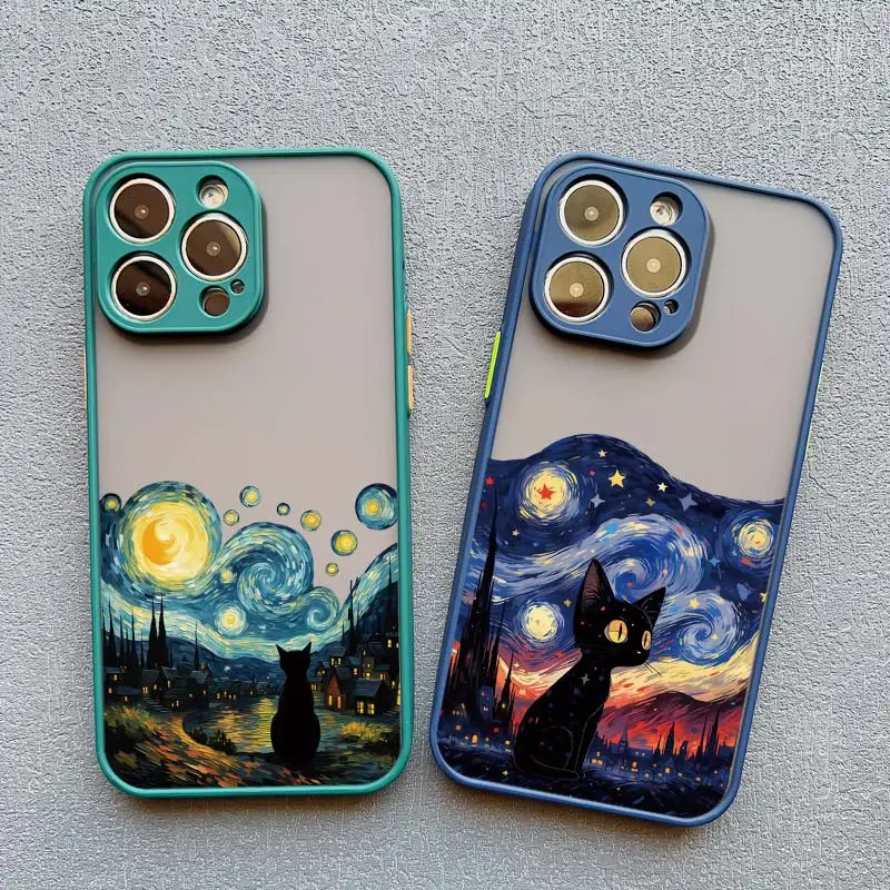 Artistic Black Cat Starry Night Phone Case For iPhone 15 14 13 12 11 Pro Max 12 16 Mini XS X XR 8 7 14 15 Plus Shockproof Shells image 5