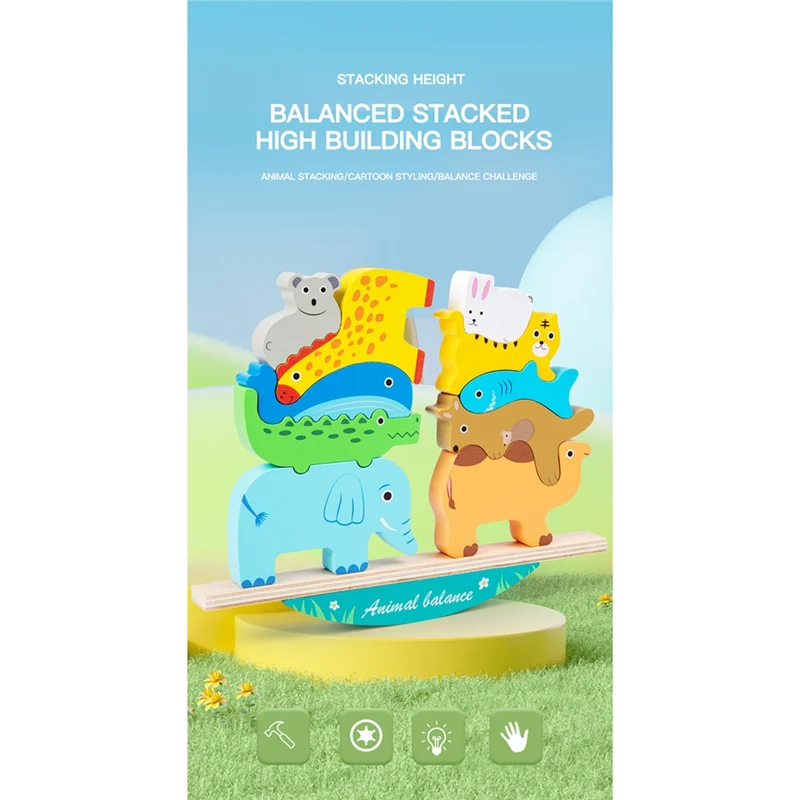 A19Q-Boys Girls Wooden Animal Blocks Stacking Toy Kids Birthday For Boy Girl Age 2-6 Educational Toys Fine Motor Balance Game