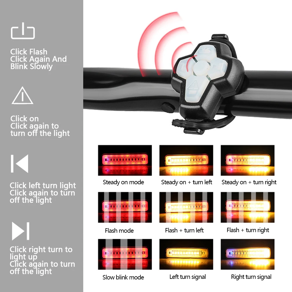 Bicycle Turn Signal Rear Light USB Rechargeable Scooter Bike Turn Signal Warning Lamp Bike Wireless Safety Warning Tail Light