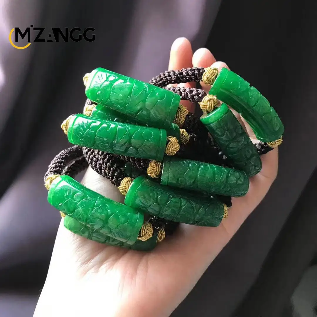 Naturalna jadeitowa ręcznie tkana bransoletka zielona rzeźba z Chin luksusowa moda piękna biżuteria z jadeitu mężczyźni i kobiety amulet na szczęście prezent