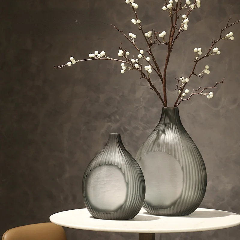 Home Chinese Cool Grey Irregular Glass Vase Home Living Room Hydroponic Flower Ware Decoration