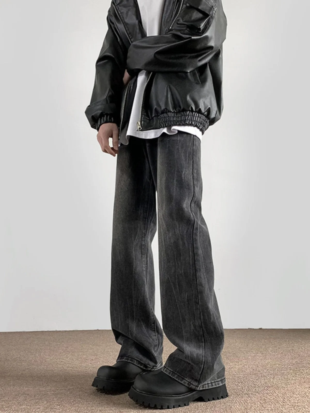 

Spring Autumn Men's Tie Dye Flared Jeans American Retro High Street Clean Fit Straight Loose Wide Leg Long Pants