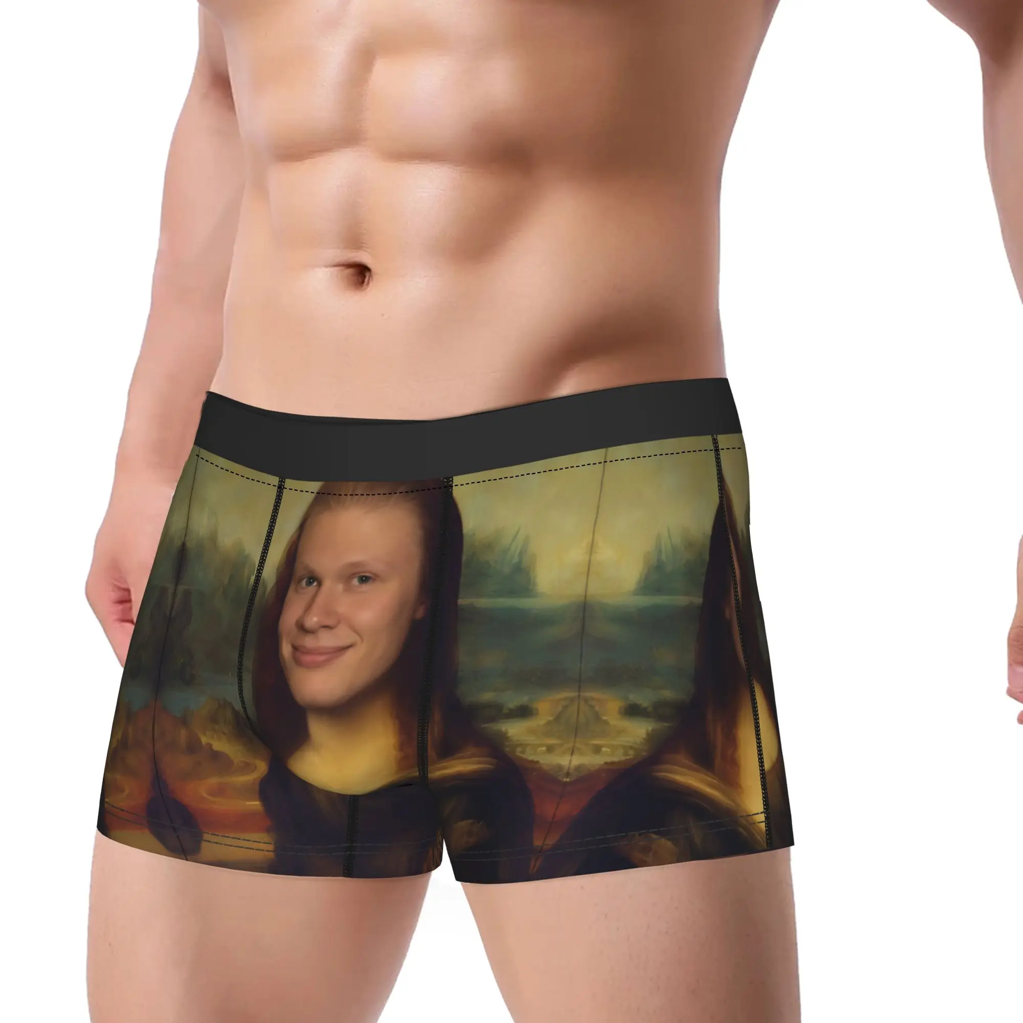Erling Haaland Mona Lisa Meme Norway Shorts Briefs  Underwear High Quality Man Elastic Trunk Custom Oversize Underpants