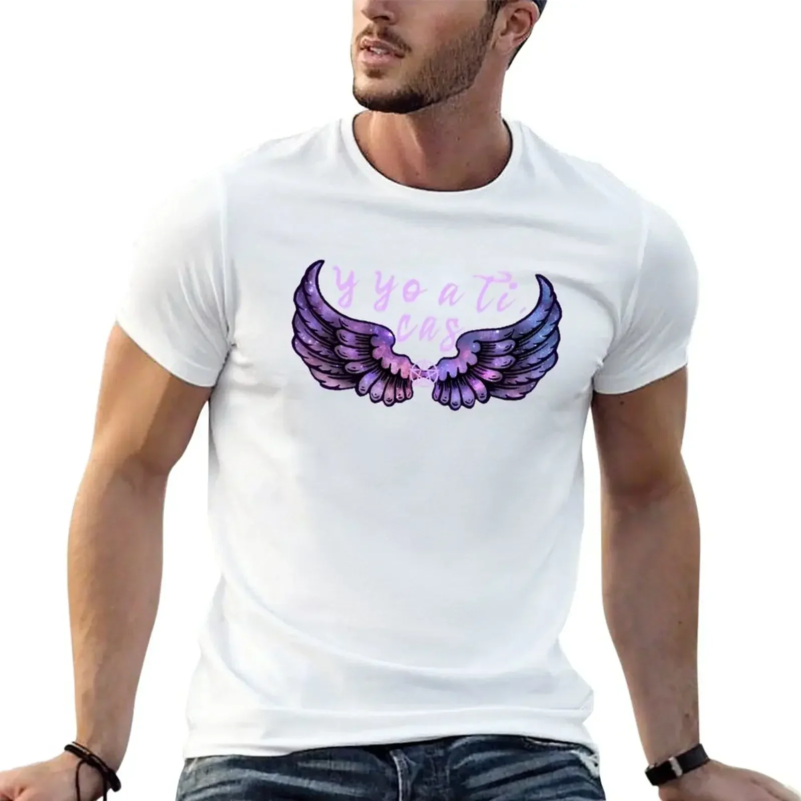 Destiel DeanCas Spanish Wings y yo a ti Galaxy Version Pink T-Shirt customs mens graphic t-shirts funny heavyweight new arrival