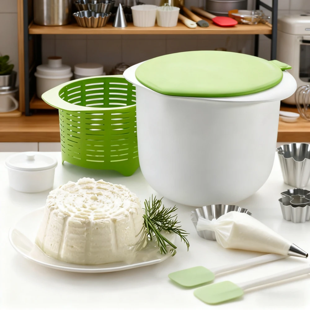 Cheese-Making Kit with Mold Set, Tofu Press & Filter Drain, Green Cheese Mold Stamper, DIY Home Cheese Making Supplies