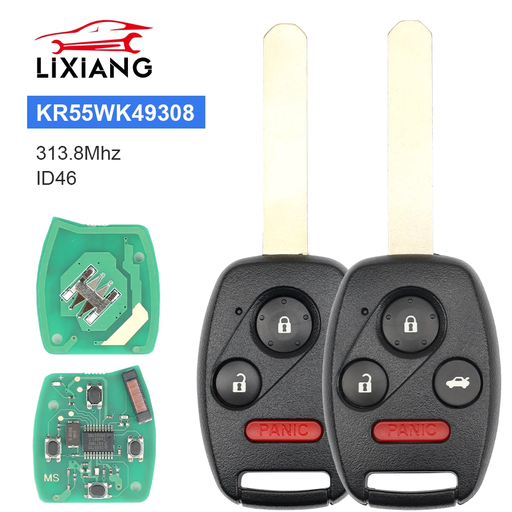 LIXIANG 2/3/4Buttons 313.8 Mhz KR55WK49308 Car Remote Key For Honda Accord Sedan Pilot Civic CRV 2008-2012 Auto Key Fob ID46Chip