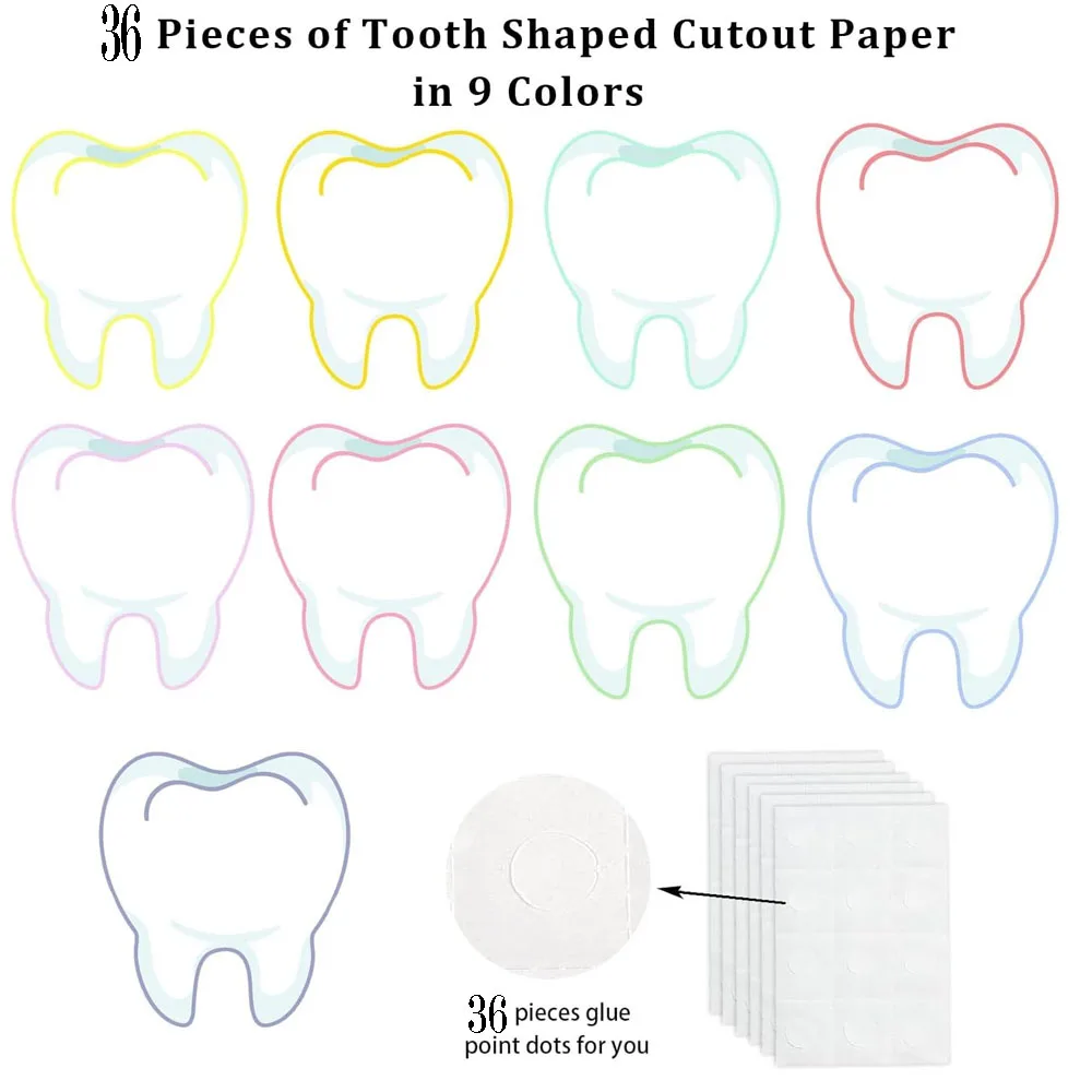 Tooth Cutouts Cardboard Teeth Shape Classroom Bulletin Board Decor 4Inch Blank Tooth Paper Shape Die Cut with Glue Points 36Pcs