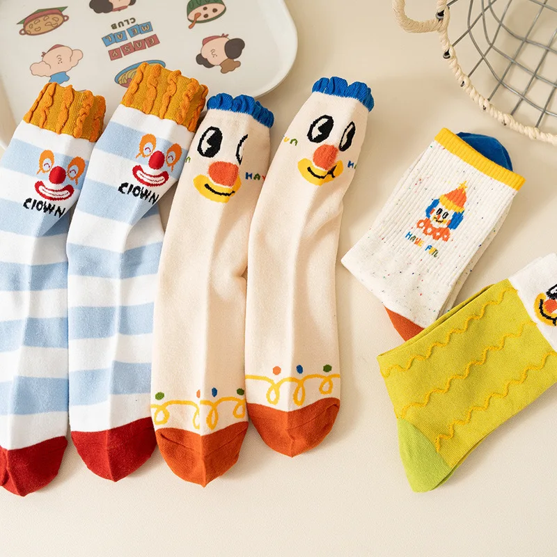 Korea Japanese INS Cotton Funny Cartoon Clown Smiling Face Women Lovely Socks Street Skateboard Girls Cute Calcetines Dress Sox