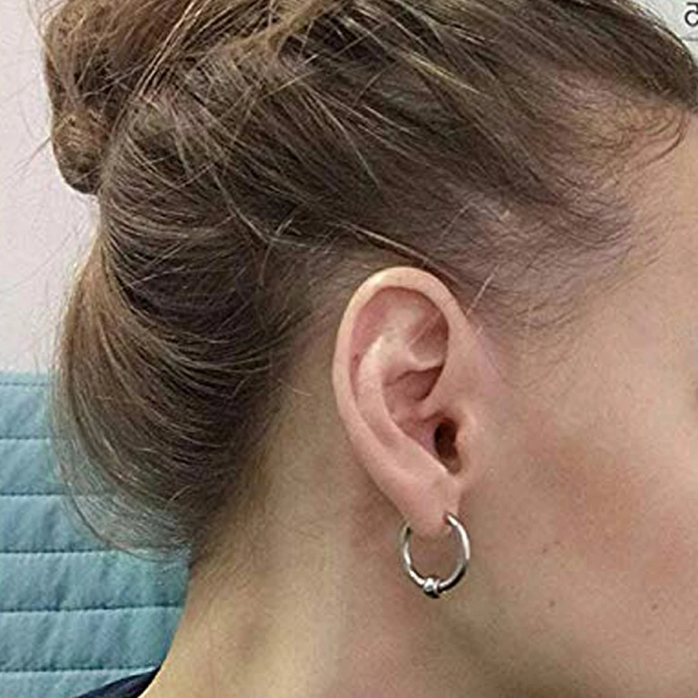 2pcs Surgical Stainless Steel Circle Beads Huggie Hinged Hoop Earrings Ear Cartilage Earring for Men Women Size 8-20mm