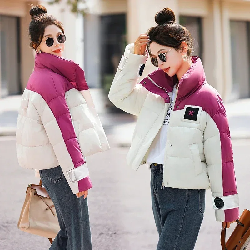 

Winter women's short jackets Warm cotton Padded jacket spell color Korean style thickened Young Fashion Students Girls' daily