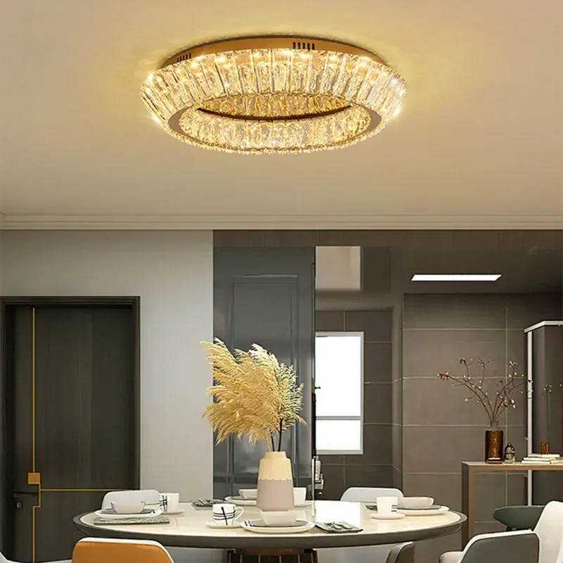 Modern Luxury Indoor Crystal Ceiling Light Living Room Bedroom Kitchen Lighting Fixture Dining Room Gold Dimmable Ceiling Lamp