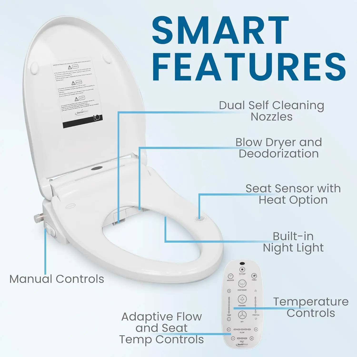 Bidet intelligente riscaldato elettrico Acqua calda illimitata Sedile riscaldato autopulente Telecomando allungato senza filiConveniente luce notturna